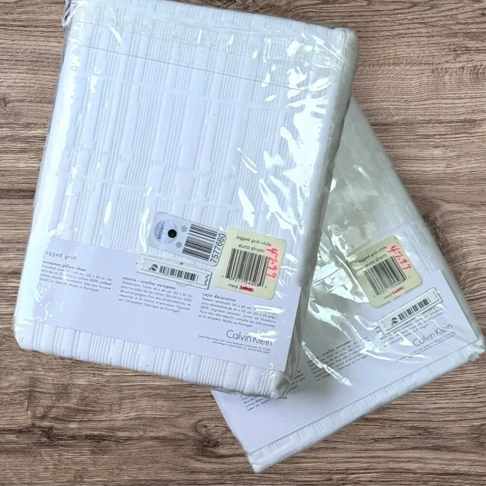 Calvin Klein Jagged Grid Euro Pillow Shams Pair White Textured Cotton Set 2 NWT - Picture 2 of 9